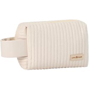 Makeup Bag Small Cosmetic Bag Portable Make Up Bags for Women Cute Makeup Bag for Purse Large Open Small Makeup Pouch Waterproof Makeup Organizer Bag Travel Essentials with Zipper Beige