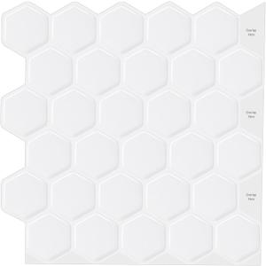 Hexagon Peel and Stick Backsplash, 10 Sheets Premium 3D Self Adhesive Wall Tile Sticker, Large Stick on Backsplash for Kitchen and Bathroom (12" x 12")
