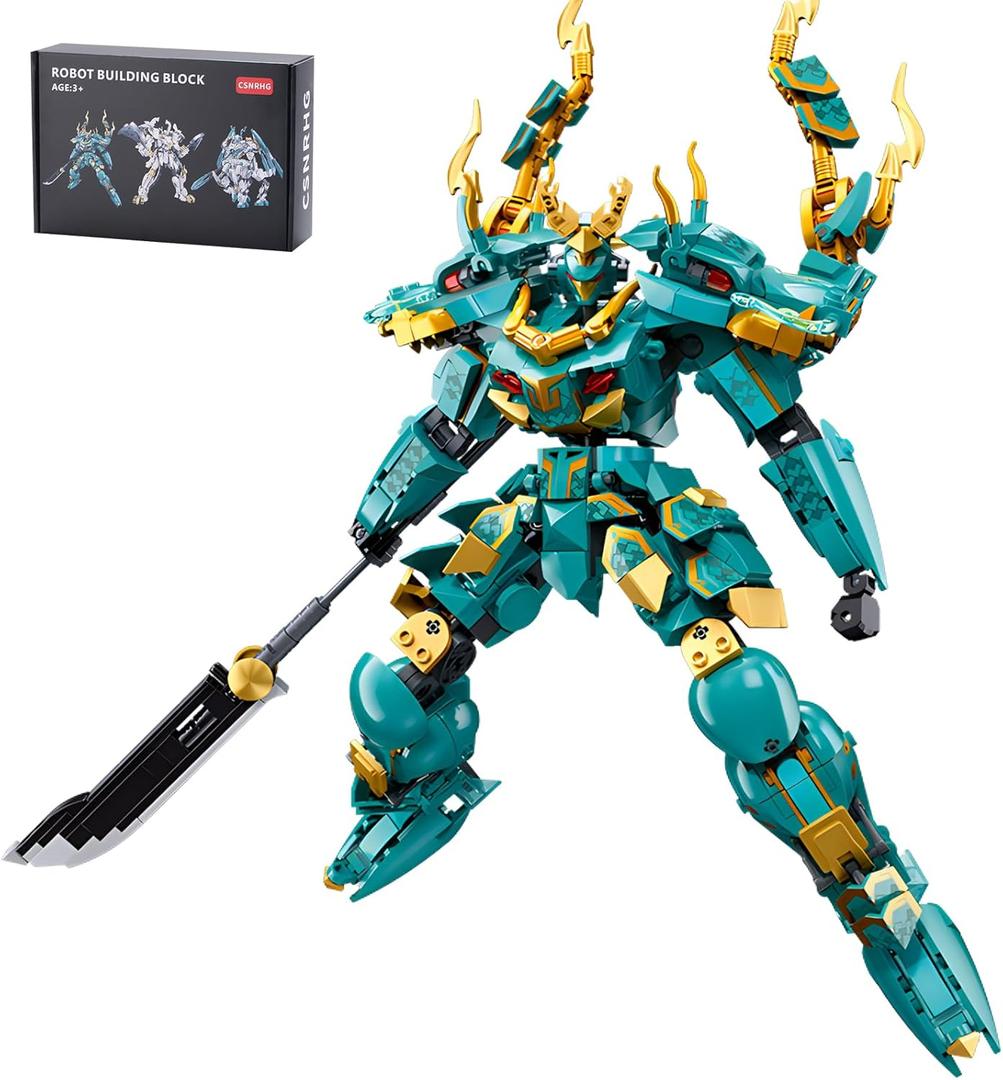 CSNRHG Green Dargon Samurai mech Robot with Long Spear Model Building Blocks Toy Set Mythical Birthday for Age 8+ Children Adults Teens 704 Pieces