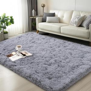 Mugorn 3x5 Rugs for Bedroom, Fluffy Area Rugs for Living Room, Soft Shag Kids Rug Small Carpet with 4 Non-Slip Rug Pads (Light Grey, 3ft x 5ft)