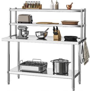 DWVO 48x24in Stainless Steel Table with Adjustable Overshelf | NSF Metal Prep Worktable for Kitchen Restaurant Hotel Garage Warehouse Home Commercial