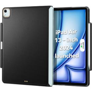 Magic-Keyboard Compatible Case for iPad Air-13 - Cases with Pencil Holder for SmartKeyboard Folio 2024 M2 Air 13, Ultra-Thin and Slim, (Keyboard Not Included), Black (2024 iPad Air 13-inch M2)