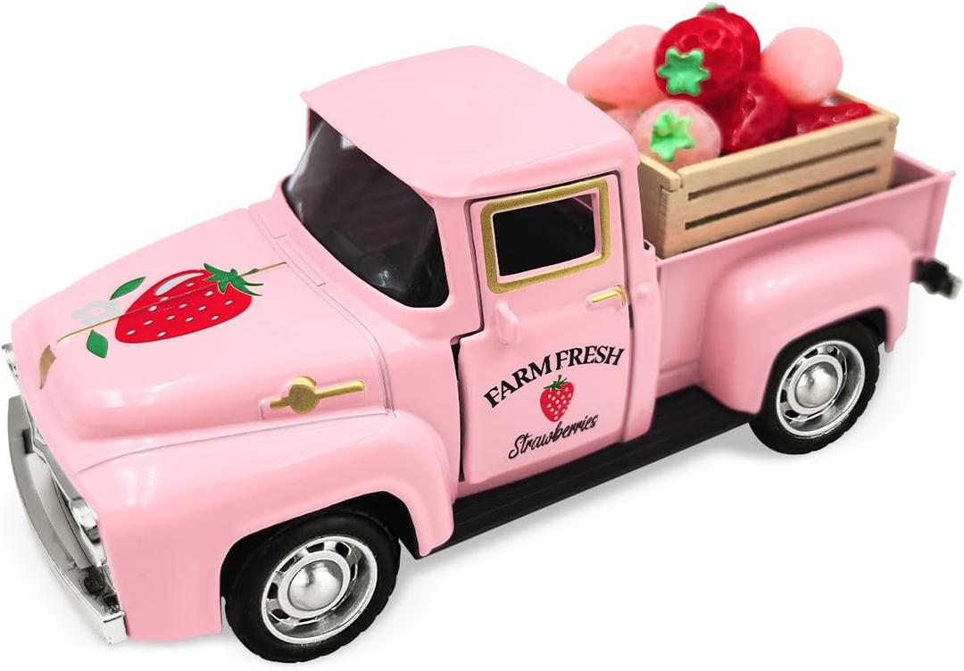 Strawberry Decor Vintage Truck Decor with Mini Fake Strawberries Wooden Crate Farmhouse Spring Decor for Tiered Tray Strawberry Kitchen Centerpieces for Tables Strawberry Shortcake Decorations