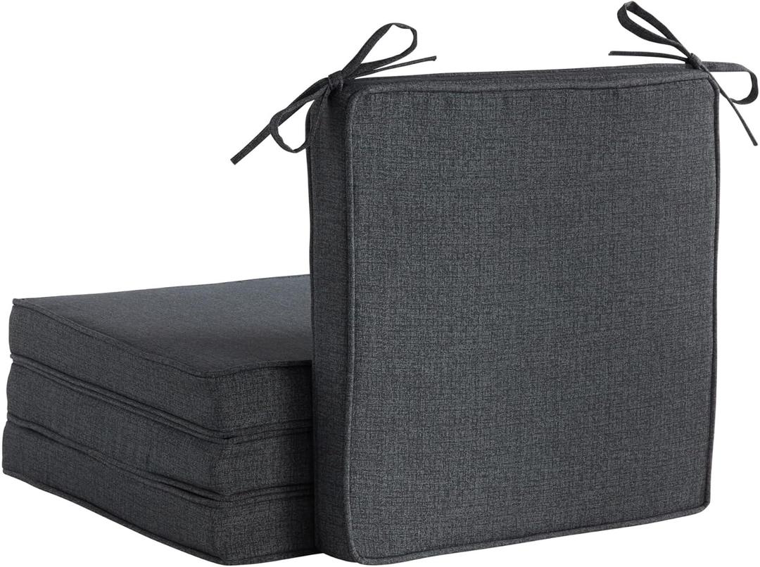 Greendale Home Fashions Outdoor 18-inch Square Reversible Seat Cushion with Ties, 4-Pack, Graphite 4 Count