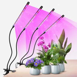 Plant Lights for Indoor Growing, Red Blue Spectrum 4 Heads Clip Grow Lamps with 10 Feet Cables for Seeding Blooming and Fruiting(2 Pack)
