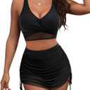 Blooming Jelly Womens High Waisted Bikini Sets Swim Skirt Mesh Swim Suits 2025 2 Piece Tummy Control Bathing Suits,Size: XX-Large