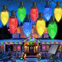 iBaycon Solar C9 Christmas Lights Outdoor, 65FT 100LED C9 Strawberry String Light, 8 Modes Solar Powered Lights String for Xmas Tree House Eaves Roof Christmas Holiday Decorations