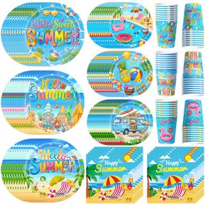 Hello Summer Party Decorations Beach Birthday Party Decorations Summer Plates, Napkins,Cups, Pool Birthday Baby Shower for Beach Party Supplies Serve 30