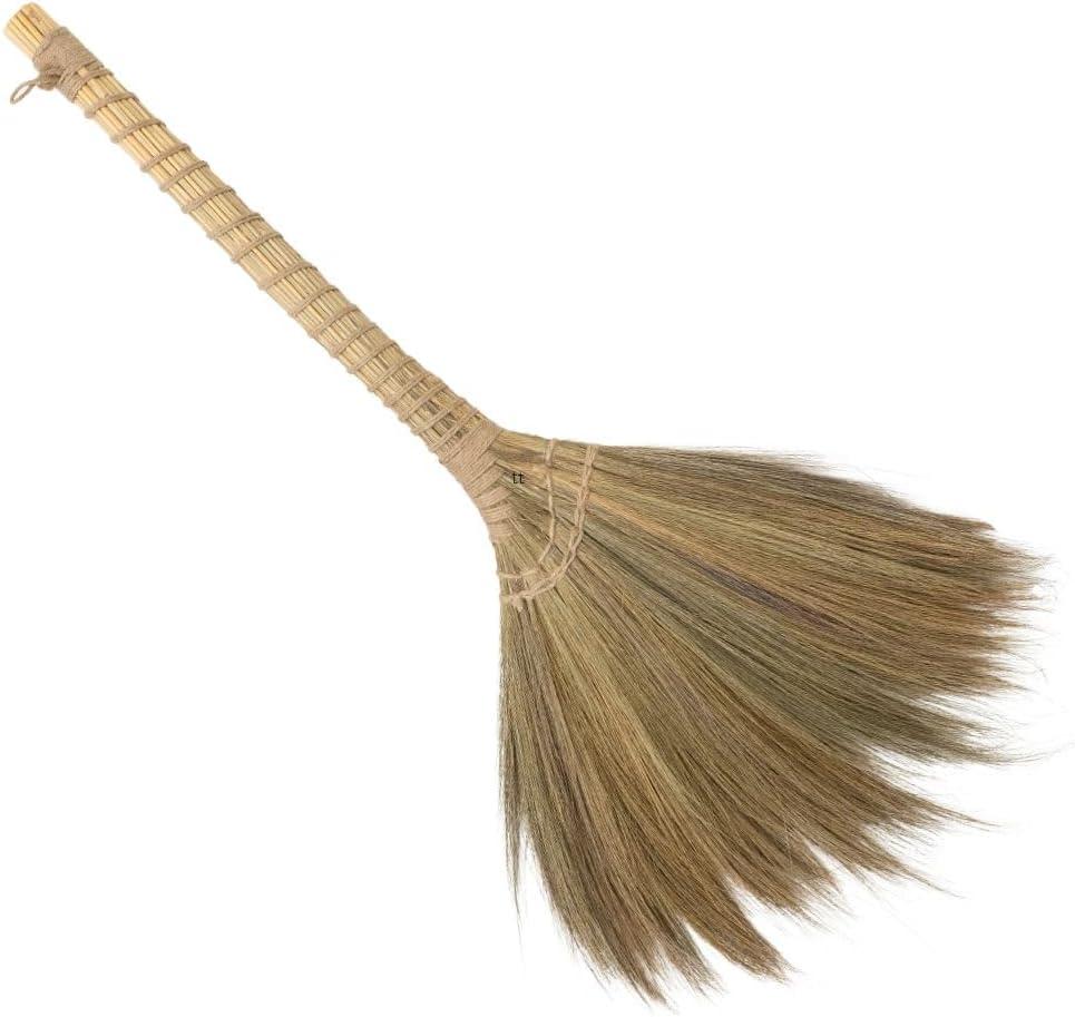 Outdoor Broom for Floor Cleaning, 43.3'' Length Heavy-Duty Natural Grass Broom for Sweeping Concrete Courtyard Garage Patio Indoor Home Kitchen Office Lobby
