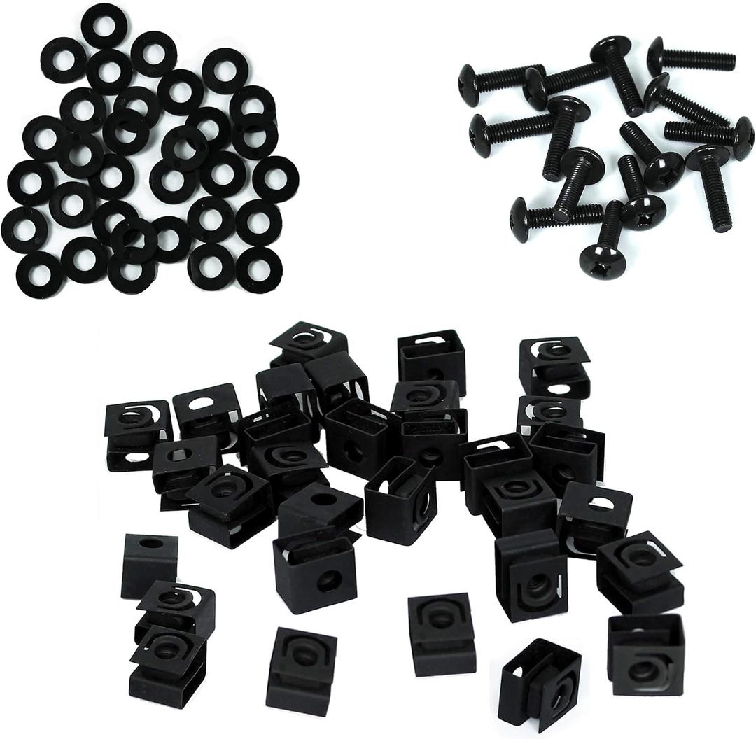 TCH Hardware 20 Pack Black Cage Nuts 10-32 - 3/4" Screws & Washers - for Rack Mount Server Audio Cabinets