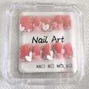 Handmade Press on Nails Square Short Fake Nails Pink French Tip with 3D Flower Designs Rhinestones Glossy luxury Cute Acrylic Nails for Women 10pcs (Size M