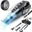 VARSK 4-in-1 Car Vacuum Cleaner High Power, Tire Inflator Portable Car Vacuum with Digital Tire Pressure Gauge LCD Display and LED Light, 12V DC, 15FT Cord, Essential Accessories for Men Women (Black)