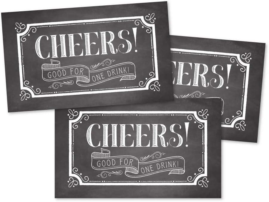 Hadley Designs 50 Rustic Chalk Drink Coupons for a Free at Weddings, Work Events or Party Bar, One Free Beer Wine Alcohol Soft Drink or Food Vouchers, Cheers Large Drinking Paper Raffle Cards