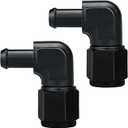 8AN Female to 1/4 Barb 90 Degree Hose Fitting Adapter Swivel Aluminum Black, Pack of 2