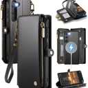 Defencase for Galaxy S23 Magnetic Wallet Case Compatible with Magsafe with RFID Blocking Zipper & Card Holder for Women Men, PU Leather Detachable Phone Case for Samsung Galaxy S23 5G 6.1", Black