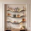 31.5" Wall Mounted Wine Rack with LED, 3-Tier Floating Bar Shelves