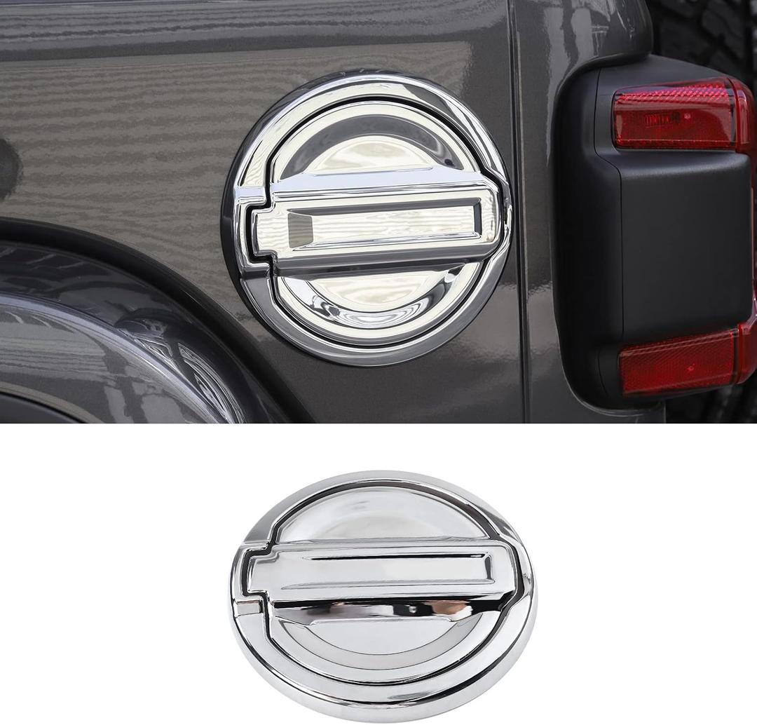 Fuel Filler Door Gas Tank Cap Cover Trim Stickers Decoration Exterior Accessories for Jeep Wrangler JL JLU 2018-2022,Chrome