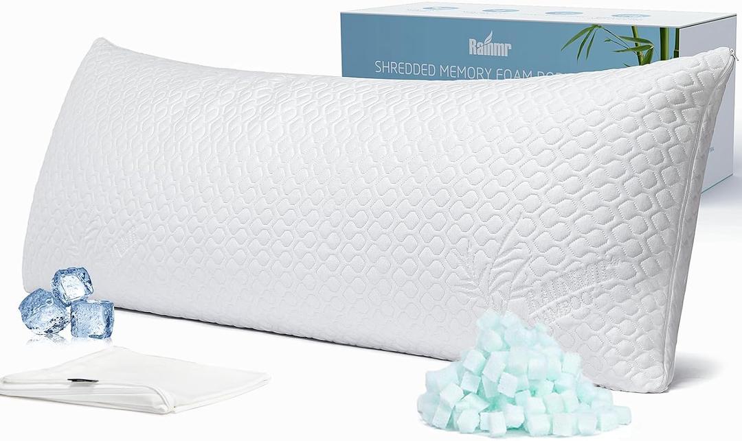 Rainmr Shredded Memory Foam Full Body Pillow Side Sleeper Huggable Long Pillow for Body Relief with Ultra Soft Cooling Cover, 20 x 54 inches