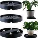 3 Pack 12.6 Inch Resin Plant Caddy with Hidden Wheels Rolling Plant Stand with Wheels Plant Dolly Outdoor Big Flower Stand Plant Pot Saucers, Black