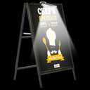 Zonon 24 x 36 Inch A Frame Sandwich Board Sign with Solar Lights Sandwich Sidewalk Board Double Sided Folding Sign Holder for Outdoor Street Advertising Poster, Black (Frame Only)