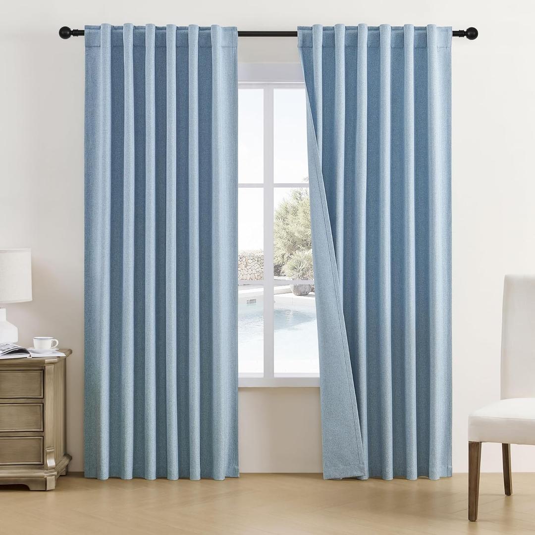 DUALIFE Back Tab Curtains 90 Inches Long for Bedroom 2 Panels Set Thermal Insulated Room Darkening Window Curtain Drapes/Panels for Living Room Boys Rod Pocket 50W x 90L Inch Dusty Stone Blue