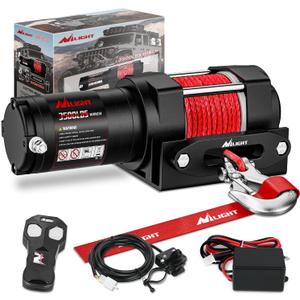 Nilight 3500 lbs ATV Winch 12V Electric Winches With Synthetic Winch Rope Wireless Remote Wired Switch Fairlead Mounting Plate Portable Waterproof Winch for Towing ATV UTV Trailer Truck Jeep Offroad