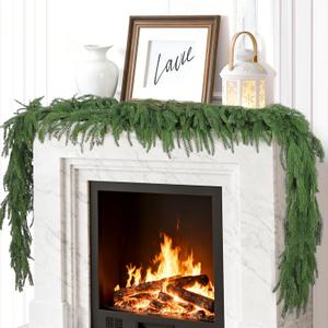 2 Pcs Artificial Norfolk Pine Garland,Christmas Garland,Christmas Decorations,Garland Real Touch Pine Outdoor for Fireplace,Table, Stairs,Window,Indoor Outdoor,Mantle,Home,Holiday Decor 6 Ft