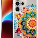 Compatible with Samsung Galaxy S24 Ultra Cases with Design, Cute Transparent Designer Phone Case for Women Girls Girly with Heavy Duty Protective Bumper (Clear Mandala Floral)
