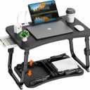 BYMECOST Laptop Desk for Bed, Height Adjustable Laptop Bed Table, Foldable Portable Lap Desk Stand with USB/Storage Drawer/Cup Holder/Slot, Breakfast Tray for Working Reading Writing Eating