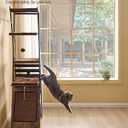 FourFurPets 72.4" Modern Cat Tower for Indoor Cats - Multi-Level Condo With Caves, Tall Tree With Scratching Board, Wooden Tower With Large Perch, Removable Pads, Rustic Brown