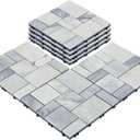 jxgzyy 4PCS Interlocking Deck Tiles, 12"x12" Outdoor Patio Tiles, Waterproof DIY Outdoor Flooring, Natural Marble Floors for Porch, Garden, Pathway, Gray Slate (4 sq. Ft), 11.8'' x 11.8''