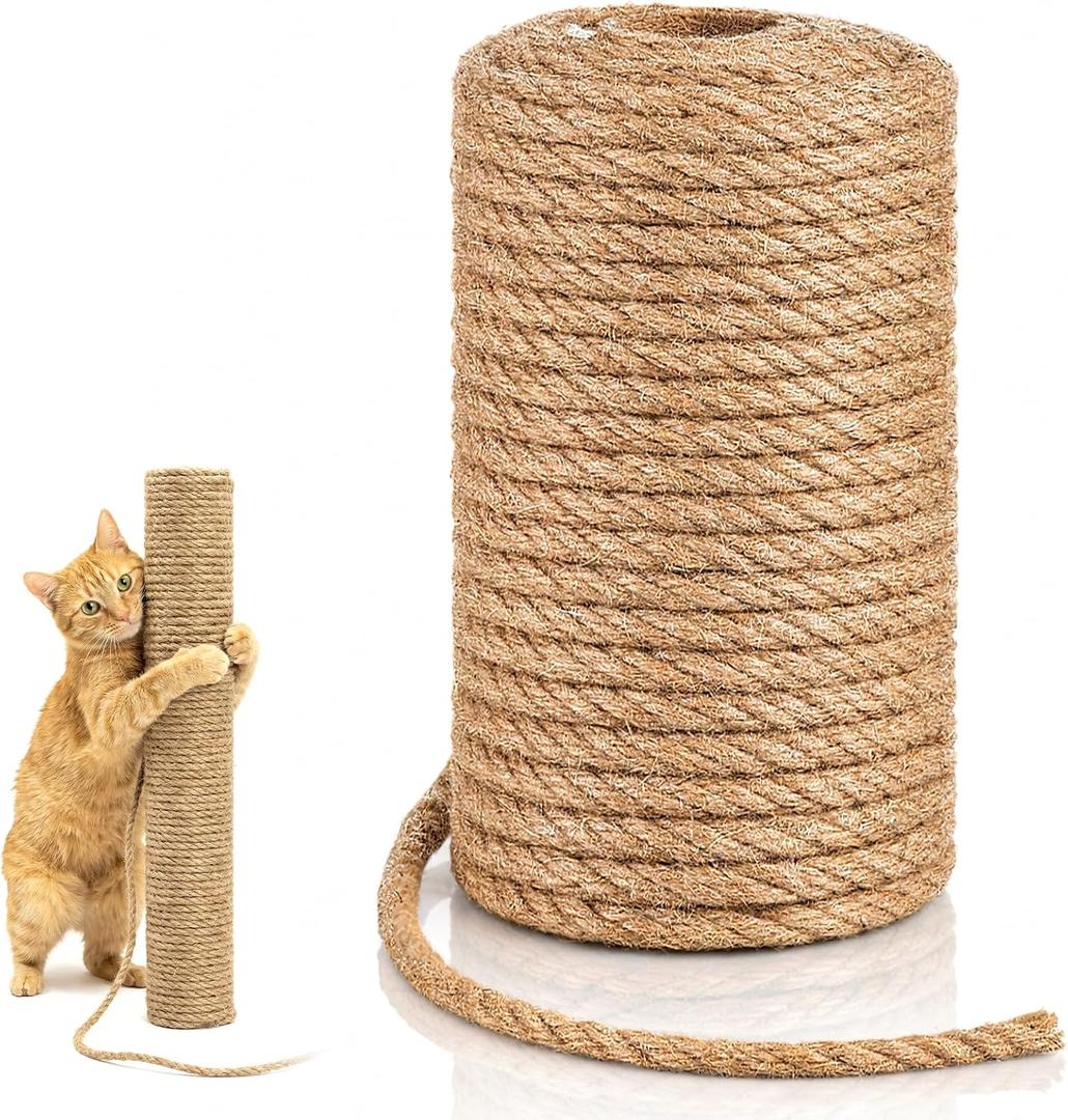 Natural Jute Rope, 1/2 Inch x 100 Ft Twisted Thick Twine Rope Strong and Durable Jute String Roll for Crafts Landscaping Gardening Home Decor DIY Projects