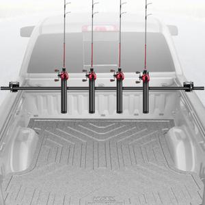 Fishing Rod Holder for Truck Bed, Adjustable Aluminum Rod Rack for Pickup Trucks with Top Side Tie-Down Anchors, No-Drill Fishing Pole Holder, Holds 4 Rods
