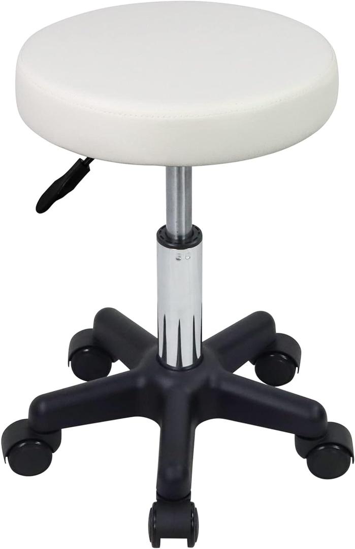 FURWOO Round Rolling Stool Height Adjustable Stool with Wheels for Spa Salon Massage White