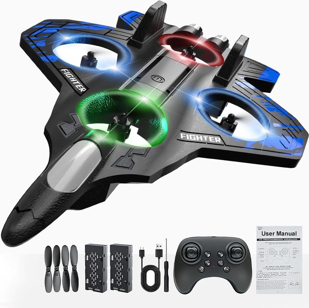 Foam Remote Control Airplanes, RC Plane with Light, RC Airplane Fighter Jet, 360 Flip, Stunt Roll, Airplane Drone for Men, RC Airplane (Blue)