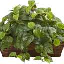 Nearly Natural 34in Artificial Pothos Ivy Plant with Ledge Basket Faux Trailing Cascading Greenery for Indoor Home Decor
