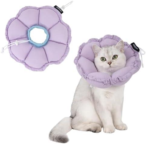 H HIDREAM Soft Cat Cone Collar， Cute Adjustable Cat Recovery Collar，Elizabethan e Collar that can Protect Head and Foot Wounds，Purple Flower All-Season Style