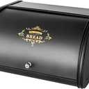 SOTECH Bread Box Vintage for Kitchen Food Grade Light-weight Metal Style Container for Storage Bin Countertop Keeper with Roll Top Farmhouse Rustic Holder Counter Black