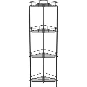 HuggieGems 4 Tier Floor Standing Corner Shower Caddy Organizer Shelf with Hooks, Bathroom Shelves Stand Rack, Black