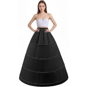 Women's 4 Hoop Skirt Petticoat A Line Crinoline Floor Length Underskirt for Wedding Dress Ball Gown Slips (Black, M)