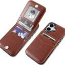 KIHUWEY Compatible with iPhone 17 Case Wallet with Credit Card Holder, Flip Premium Leather Magnetic Clasp Kickstand Heavy Duty Protective Cover for iPhone 17 6.3 Inch (Brown)