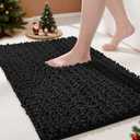 Yimobra Bathroom Rugs Non Slip Washable - Ultra Soft Absorbent Chenille Bath Mat, Quick Dry Shaggy Floor Carpet for Tub Shower, Black Home Decor Accessories, 24x17 Inch