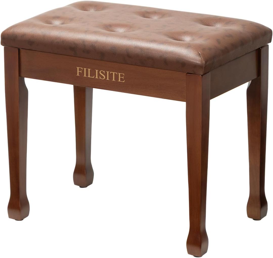 Wooden Piano Bench with Storage, Piano Stool with Waterproof Padded Cushion, Bench Seat for Vanity, Living Room, Bedroom (Wood), 20.7 inches x 12.6 inches x 18.7 inches