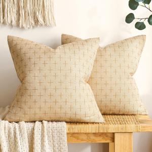 MIULEE Pack of 2 Decorative Burlap Linen Throw Pillow Covers Modern Farmhouse Pillowcase Rustic Woven Textured Cushion Cover for Sofa Couch Bed 16x16 Inch Light Coffee (16" x 16" (Pack of 2))
