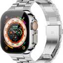 iiteeology Compatible with Apple Watch Band Ultra 3 Ultra 2 Ultra, Upgraded Stainless Steel Band with iWatch Screen Protector Case for Men Silver/Silver