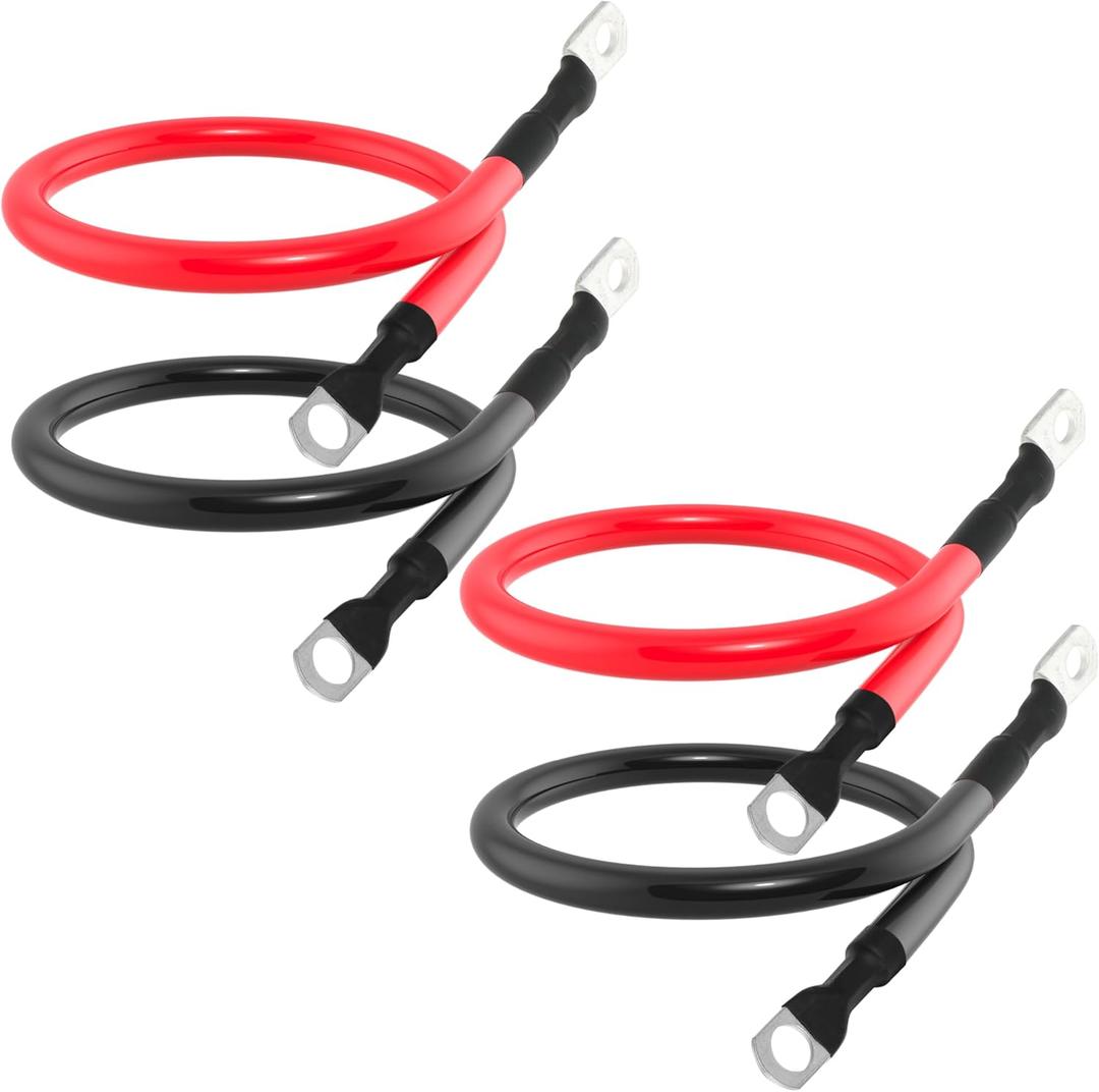 2FT 4 AWG Battery Cable 4 Gauge Battery Cables 4AWG 2 FT Battery Inverter Wires Cables with 3/8 inch Lugs for Solar Power Inverters, RVs, Campers, Travel Trailers, Cars, 2 Pairs