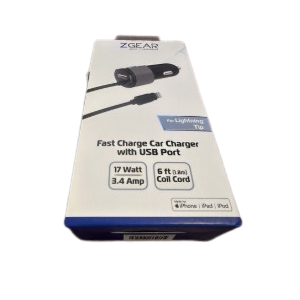 ZGEAR Fast Charge Car Charger with USB Port 17 Watts 3.4 Amp 6ft