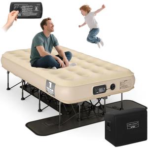 Simpli Comfy EZ Bed Twin Self-Inflating Air Mattress with Built-in Frame, Pump and Wheeled Case, Blow Up Inflatable Air Bed Perfect for Home, Guests, Travel, Vacation, Camping