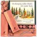 Cedar Blocks for Clothes Storage 40pcs (15 Hang-ups, 25 Balls), Cedar Blocks for Closet, Cedar for Closets, Cedar Planks, Natural Closet Smell Eliminator, Natural Closet Deodorizer
