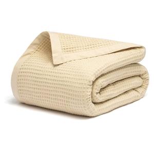Salt Earth GOTS Certified 100% Organic Cotton Throw Blanket, 90" x 90" Waffle Blankets & Throws for Bed, Throw Blanket for Couch, Modern and Cozy Blanket, All Seasons, Comfy Soft Blanket (Parchment)